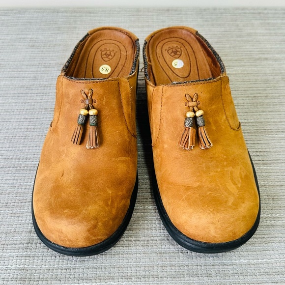 Ariat Womens Mendocino Mules Shoes Size 8,5 Brown Leather Slip On Tassel Clogs - Picture 5 of 10
